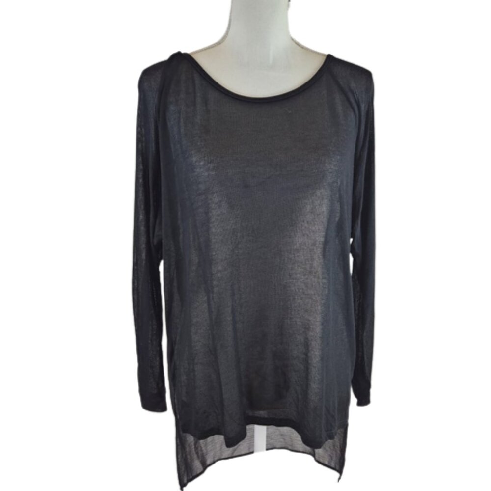 sheer black modal coverup / lightweight high-low swim layer – women’s small